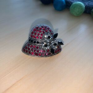 Vintage Jewelry Red Rhinestone Hat Brooch Pin